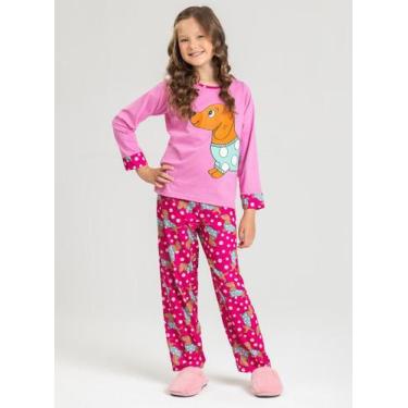 Imagem de Pijama Longo Infantil Menina Rosa Cachorrinhos e Bolinhas - Molekada, 