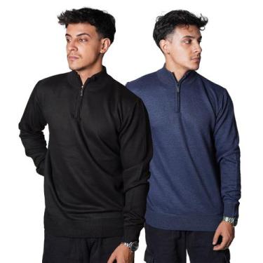 Imagem de Kit 2 Blusas Suéter Meio Zíper com Gola Alta Masculino Manga Longa Inv