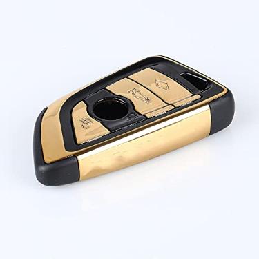 Imagem de YJADHU ABS Plating Car Key Case Cover Holder Keyring Keychain Ring, apto para BMW X1 X3 X5 X6 1 2 5 7 F15 F16 E53 E70 E39 F10 F30 G30, ouro