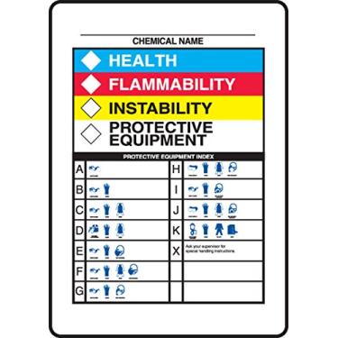 Imagem de Accuform ZFD841VS Placa Adesiva, Lenda "Saúde, Inflamabilidade, Equipamento de Proteção de Instabilidade", 0,04 cm de espessura, Vinil, 25,4 cm x 17,78 cm, Azul/Vermelho/Amarelo/Preto sobre Branco