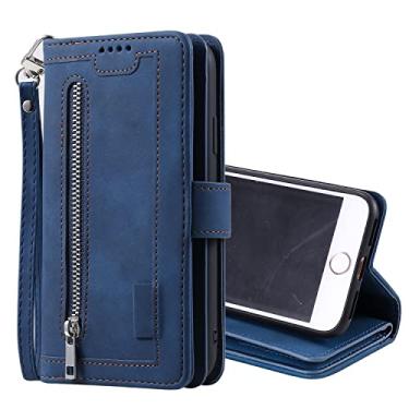 Imagem de Capa de caso flip Para o caso da carteira do iPhone 6, para iPhone 6 Multi-card Zipper Carteira Phone Case Folio Flip Wallet Capa de Capa Telefone Magnético Capa de volta (Color : Blue)