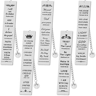 Imagem de Fainne Marcador de livros de metal com versículo bíblico, presentes cristãos para marcadores de livro inspiradores com corrente cruzada de igreja, escritura para mulheres, batismo, primeira comunhão