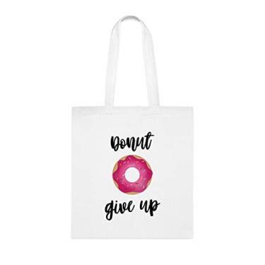 Imagem de Sacola Donut Give Up, presente motivacional, bolsa de ombro motivacional, bolsas reutilizáveis motivacionais, ideia de presente de cesta de Natal de aniversário, Branco