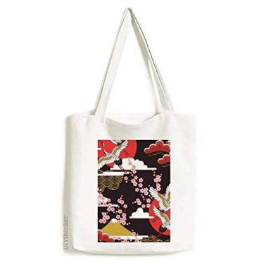 Imagem de Japan Cranes Sakura Cloud Sun sacola de lona bolsa de compras casual bolsa de mão