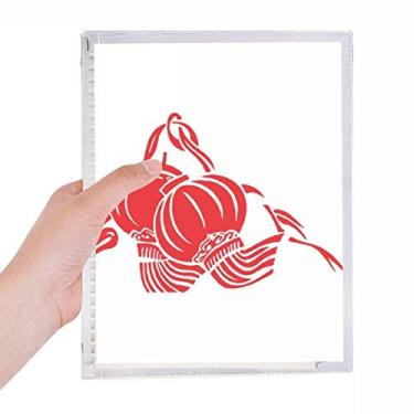 Imagem de Caderno com estampa vermelha de lótus da lanterna chinesa com folhas soltas e diário recarregável