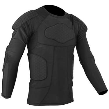Imagem de Jaqueta protetora esportiva, camisa masculina de compressão acolchoada, colete esportivo de manga comprida com proteção anticolisão grossa para futebol, basquete, esqui, equipamento de proteção preto (G)