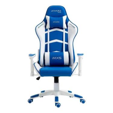 Imagem de Cadeira Gamer Mymax Mx5, Com Almofadas, Reclinável, Branco E Azul - Mg