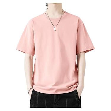 Imagem de Camiseta masculina atlética de manga curta com absorção de umidade, camiseta de treino de algodão ultramacio, Rosa, 5G