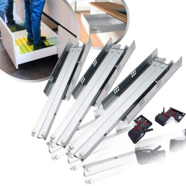 Imagem de 6 Corrediça Telescópica Oculta Trilho Invisível 45cm Gaveta 3 Par Móveis 450mm Com Amortecedor 50kg Soft Closing 3D Reforçada Resistente Fechamento Automático Suave Silencioso Slow Freio