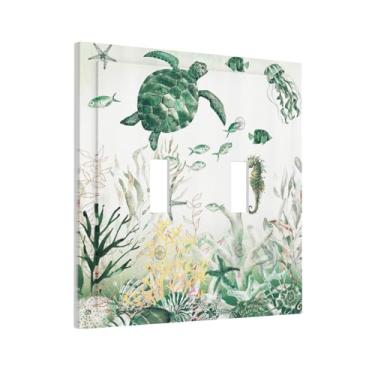 Imagem de Sea Turtle Nautical 2 Gang Light Switch Cover Ocean Underwater Decorative Wall Plate Double Toggle Comb Animal Unique Electrical Plate para decoração de casa