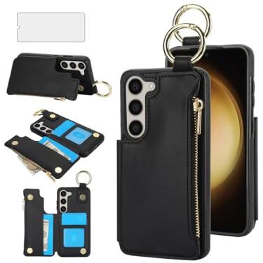 Imagem de Asuwish Capa de celular para Samsung Galaxy A14/M14 5G com protetor de tela de vidro temperado e suporte de celular com zíper RFID slot para cartão Kickstand Ring Wallet A 14 4G 14A 14M G5 feminino