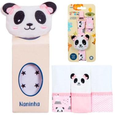Imagem de Naninha + Prendedor de chupeta + Fralda de Boca Panda Rosa - Miguel Ba