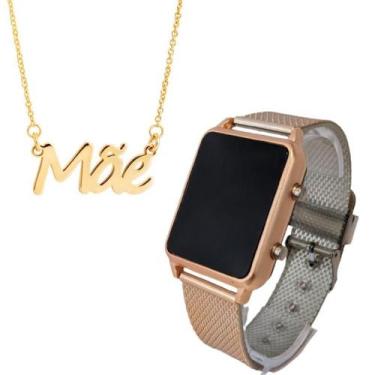 Imagem de Kit Relogio Feminino Digital Led Quadrado Watch + Colar com Pingente M