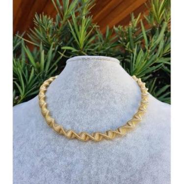 Imagem de Colar Choker Torcido Mola Elos Andulado Folheado Ouro 18k Dourado Prat