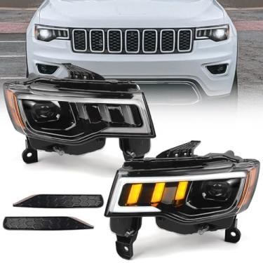 Imagem de FIONE Conjunto de faróis de LED compatível com Jp Grand Cherokee 2014-2021 [serve apenas para o modelo HALOGEN] 1 par de faróis de projetor com lâmpadas e reatores lado do motorista do passageiro
