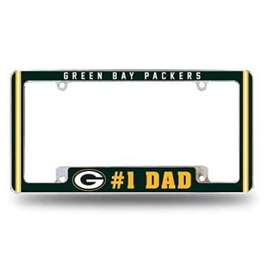 Imagem de Rico Industries Quadro de placa de carro automotivo cromado nº 1 Dad 12" x 6" NFL Football Green Bay Packers para carro/caminhão/SUV