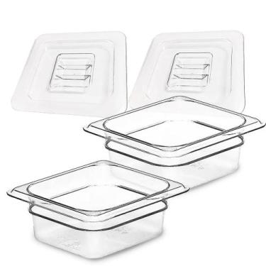 Imagem de 2 Cubas Gastronômicas Acrílico GN 1/6 65mm C/ Tampa GN 1/6 - Triboshop