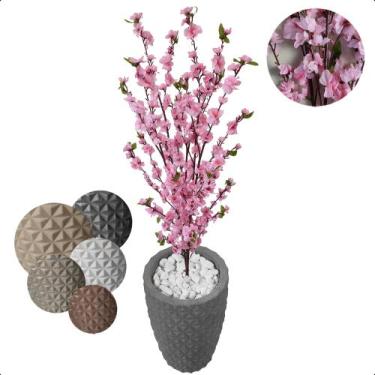 Imagem de Cerejeira Rosa Bebê Flor Artificial com Vaso Decoração - Flor de Menti