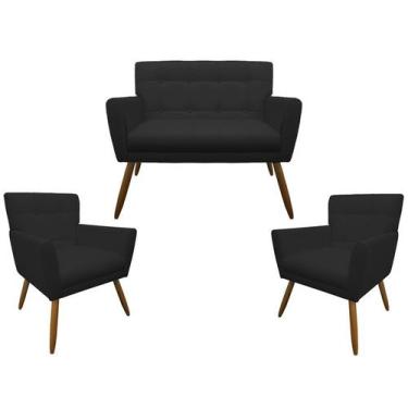 Imagem de Kit Namoradeira + 2 Poltronas Onix Suede Bege - Mazzero Decor,  Corino