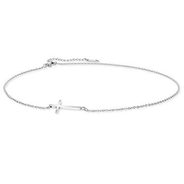 Imagem de Colar de gargantilha transversal de aço inoxidável banhado a ouro 18 K MOMOL com corrente religiosa cristã minimalista de cruz lateral para mulheres e meninas Prata