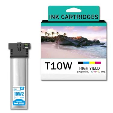 Imagem de Pacote com 4 cartuchos de tinta compatíveis T10W para Epson T10W100 T10W200 T10W300 T10W400 T10W400, trabalho de alto rendimento com impressoras EPSON WorkPorce Pro WF-C5390 WF-C5890, com chip, ciano,