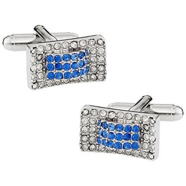 Imagem de Abotoaduras cintilantes azuis e brancas com caixa de apresentação Cuff-Daddy