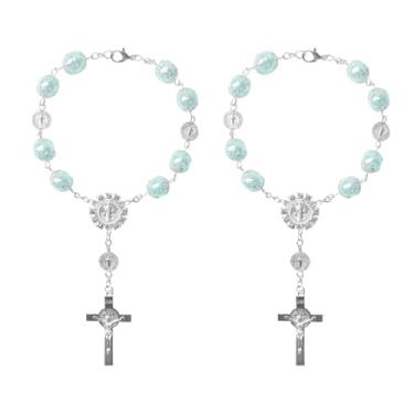 Imagem de Hbxdeco Rosário de carro para espelho retrovisor, pingente de rosário de espelho retrovisor automático de bênção cruzada personalizado, rosário universal para espelho retrovisor de carro, acessórios