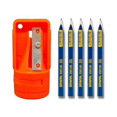 Imagem de Kit 30 Lápis Carpinteiro Irwin Azul + Apontador Marceneiro Pedreiro Ge