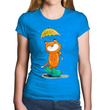 Imagem de Baby Look Algodão Raposa Fofinha Na Chuva - Foca na Moda, Azul, GG