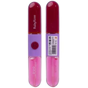 Imagem de Batom Líquido Gloss Duo 2 Em 1 Ruby Rose HBF569, LD03