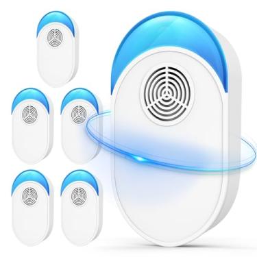 Imagem de Repelente ultrassônico atualizado 2024, pacote com 6, repelente ultrassônico interno para baratas, roedores, ratos, insetos, formigas, mosquitos, ratos, aranha, plugue eletrônico de controle de pragas