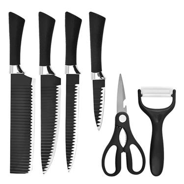 Imagem de Conjunto 6 Peças Facas Profissionais Com Tesoura E Cutelo Para Cozinha E Churrasco