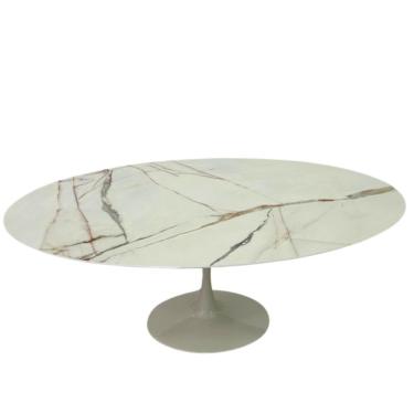 Imagem de Mesa De Jantar Saarinen Oval 198x122 Cm Calacata Marmorizada Gelo Branco