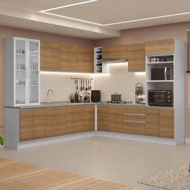 Imagem de Cozinha Completa Glamy 16 Portas 3 Gavetas MDF 549cm Branco-rustic com Puxadores em Alu...