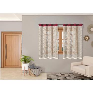 Imagem de Cortina Renda 2,20M X 1,40M Sala Quarto Janela Cozinha Vinho - Mercado