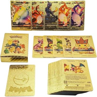 Imagem de Pokémon Cartas Colecionáveis, Kit 25 Unidades Edição Limitada Dourada, Charizard e Pikachu