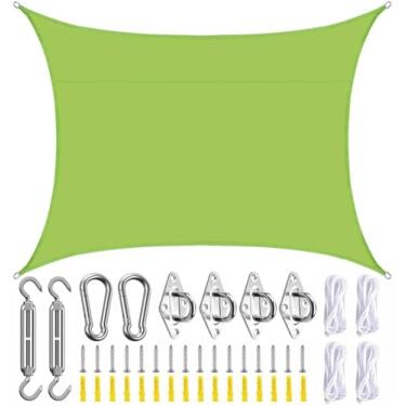 Imagem de TBATM Sol Sombra Vela Toldo Toldo Impermeável Velas Sombra Verde Claro Protetor Solar 95% Bloco Uv, Kit de Hardware Vela Sombra com Cordas Livres, Sol Vela Retângulo para Jardim Pátio Varanda,4x7m