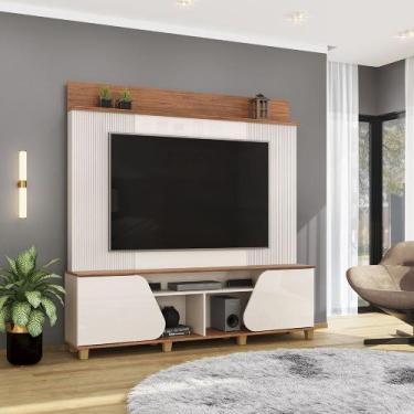 Imagem de Home Estante Cavill TV 70" Ripado Canelado 2 Portas Pés Dourados OffWh