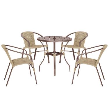 Imagem de 04 Cadeiras Floripa E Mesa Roma 80cm Marrom Trama Original Rami