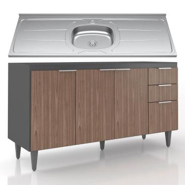 Imagem de Balcão De Cozinha Com Pia Inox 150cm Pérola Z34 Grafite-freijó - Mpozenato