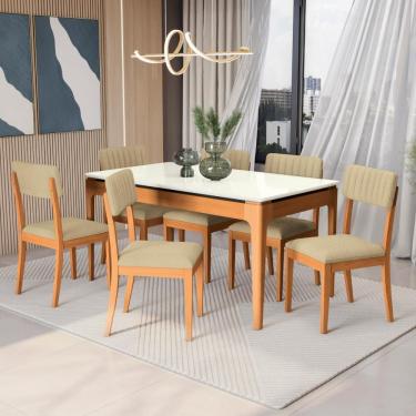 Imagem de Conjunto Sala De Jantar Madeira Maciça 6 Cadeiras Kappesberg Off White Boucle Bege