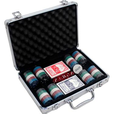 Imagem de Maleta De Poker Prata Com 200 Fichas Numeradas Carta Baralho