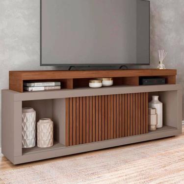 Imagem de Rack para TV 75 Polegadas 2 Portas com Ripado Puerto Marrom Claro/Havana - Pnr Móveis