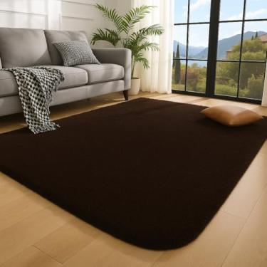 Imagem de Carpete de pelúcia de 40 mm de espessura para sala de estar e quarto (MARROM LISO)