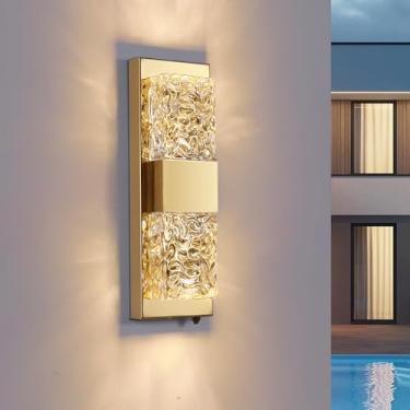 Imagem de HITOO Luminária externa crepúsculo ao amanhecer montada na parede - Arandela de parede impermeável de 35 cm com lâmpadas LED de 12 W lâmpada de parede externa moderna de cristal para corredor porta