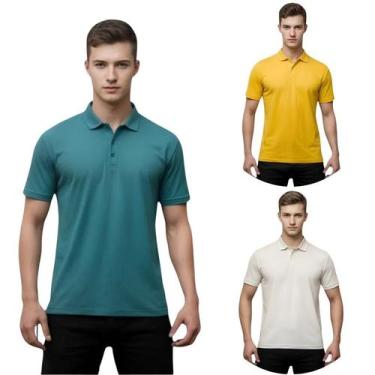 Imagem de Kit 3 Camisas Masculina Gola Polo Piquet - Genérico, Petróleo, Ouro, O