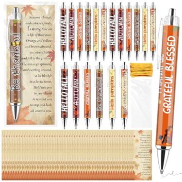 Imagem de 60 conjuntos de canetas de presente de outono com cartões comemorativos, lembrancinhas de festa de outono para adultos a granel de Ação de Graças, outono, cartão de folha, presente de agradecimento de