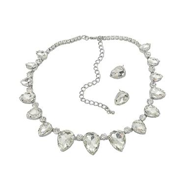 Imagem de Conjunto Colar Brinco Choker Gargantilha Gota Zircônia Cúbica Prateado Pink Colorido- Festa Formatura Casamento Debutante - Noiva Presente Namorada Mãe - Brilhante Luxo (Prateado)