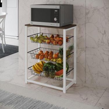 Imagem de Fruteira Com Suporte Para Micro-Ondas Barcelona Aço Branco Cesto Preto