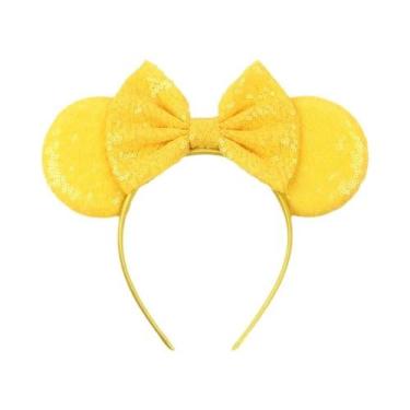 Imagem de Tiara De Orelhas De Rato Com Lantejoulas E Laço Para Meninas Com Pérol